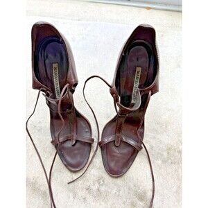 Manolo Blahnik Vintage Y2K Brown Leather Wraparound Lace-Up Heels